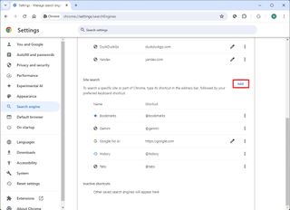 Option to add Chrome site searches
