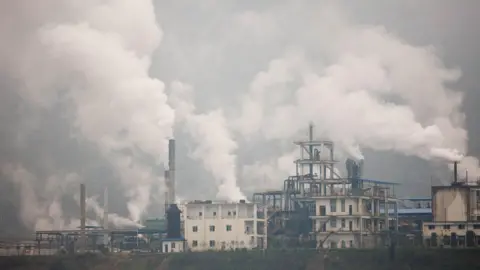 Getty Images Pollution from cement factories along the Yangtze River, China