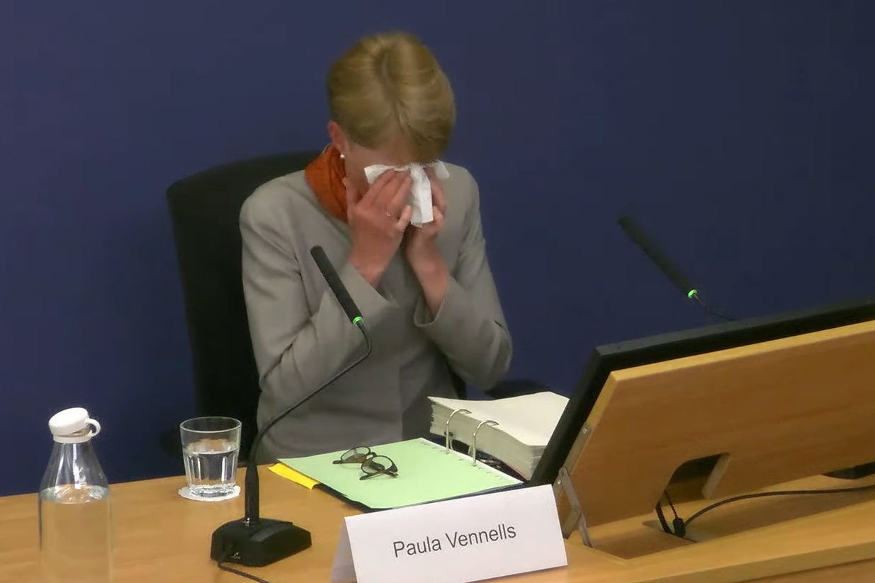 Ms Vennells was moved to tears several times during the inquest