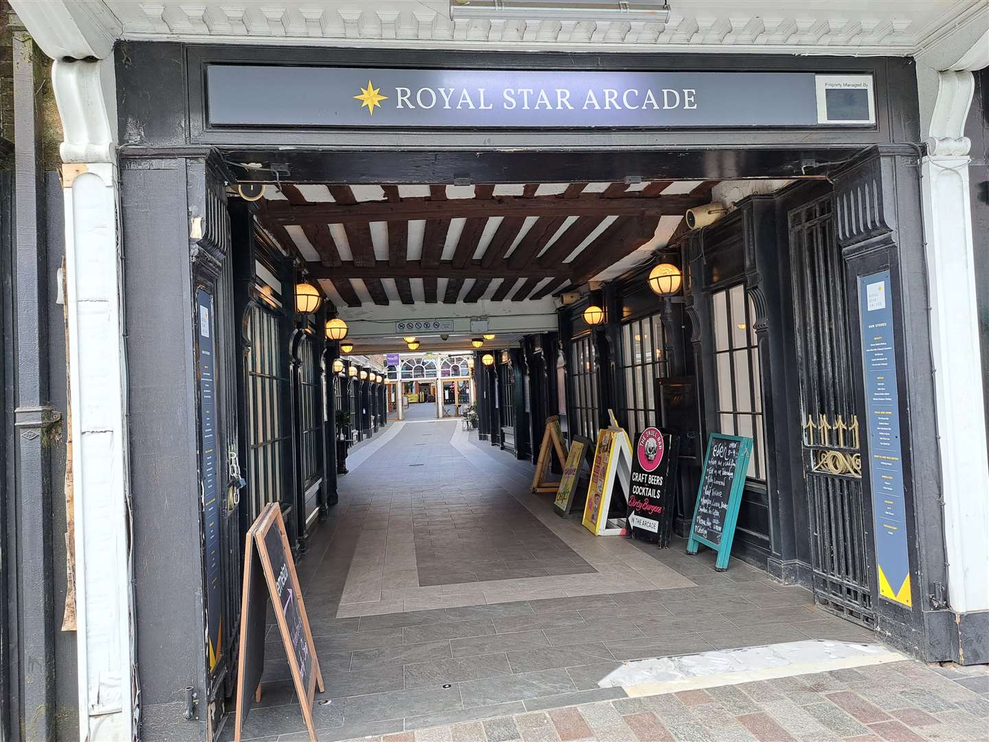 The entrance to the Royal Star Arcade at 4pm - without a customer in sight