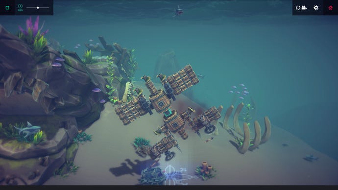 The largest submarine to ever tow a treasure chest with a harpoon gun in Besiege