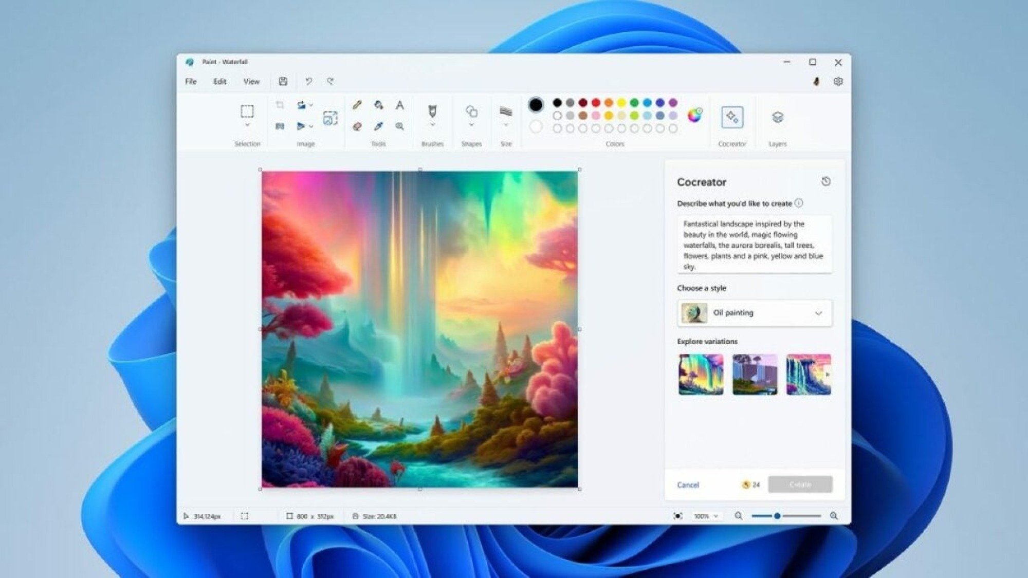 Paint in Microsoft with Copilot integration with a beautiful creation