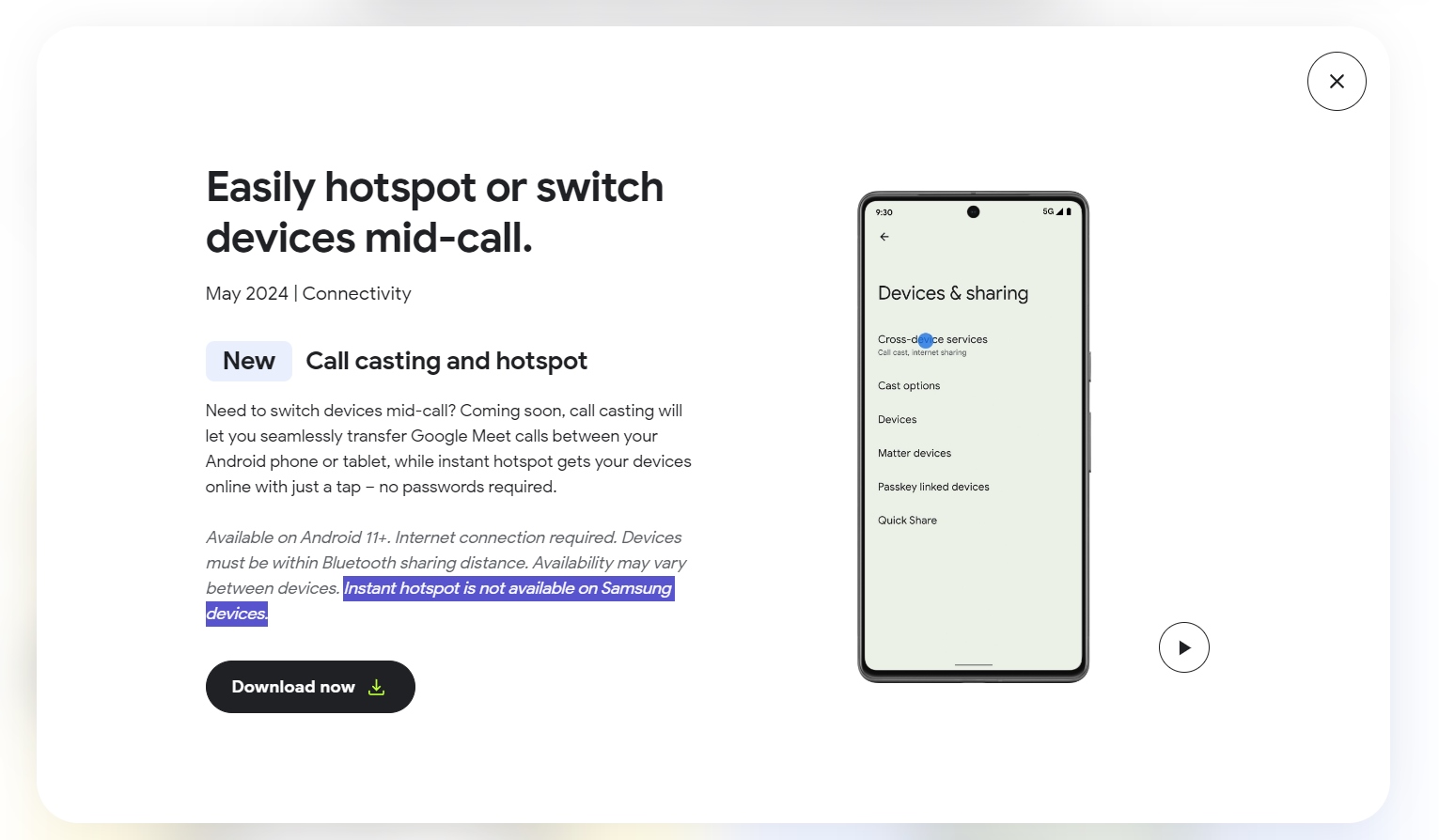 Immediate availability of hotspots