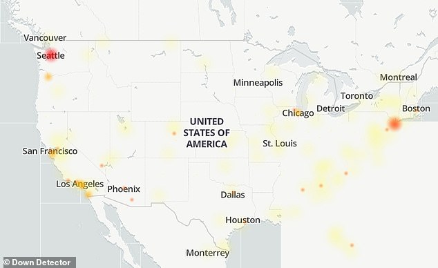 This map shows the regions most affected by the Bing.com outage on Thursday morning