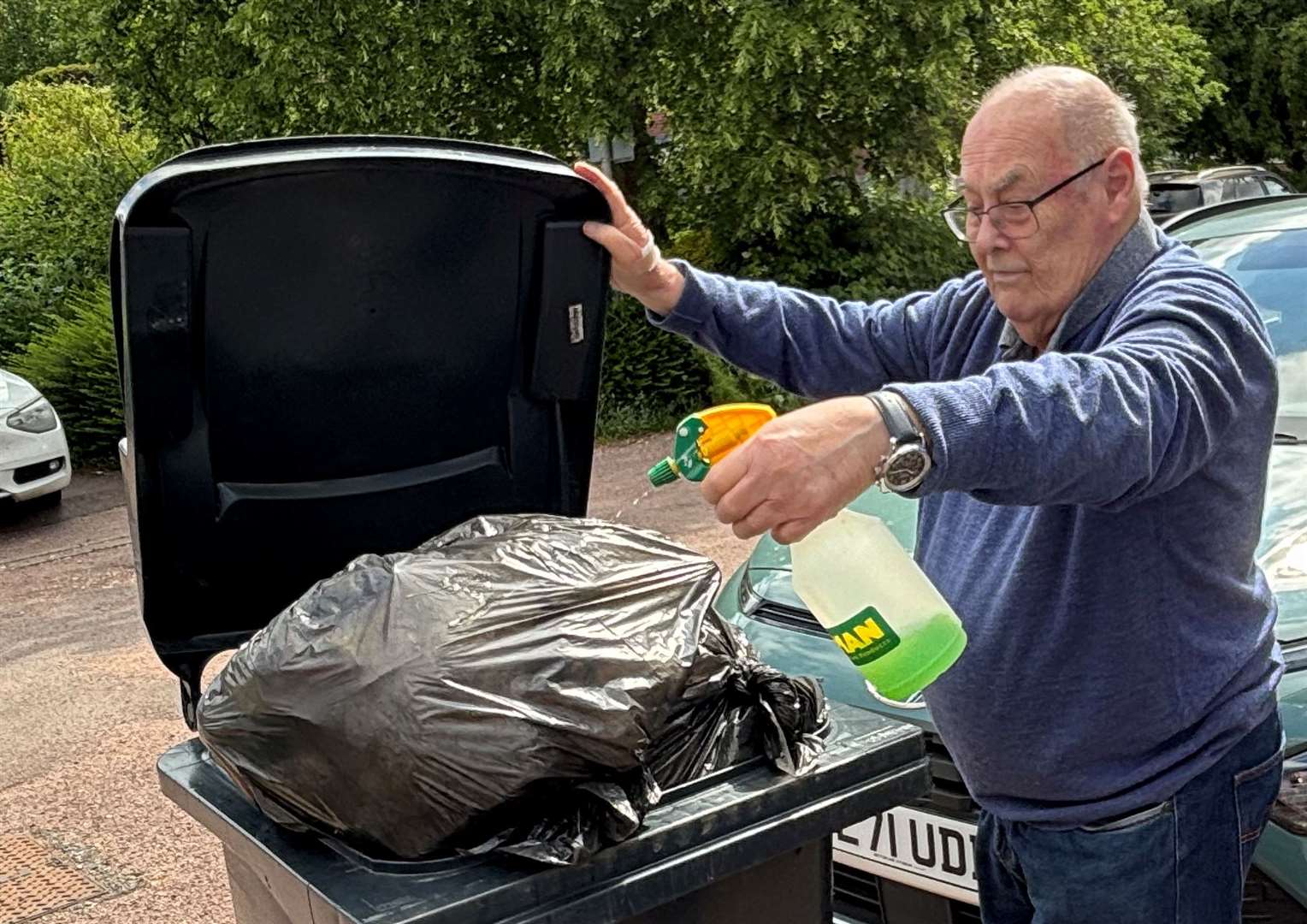 David Cossey, from Willesborough Lees, Ashford, now sprays his bin with disinfectant every day.  Photo: Joe Harbert