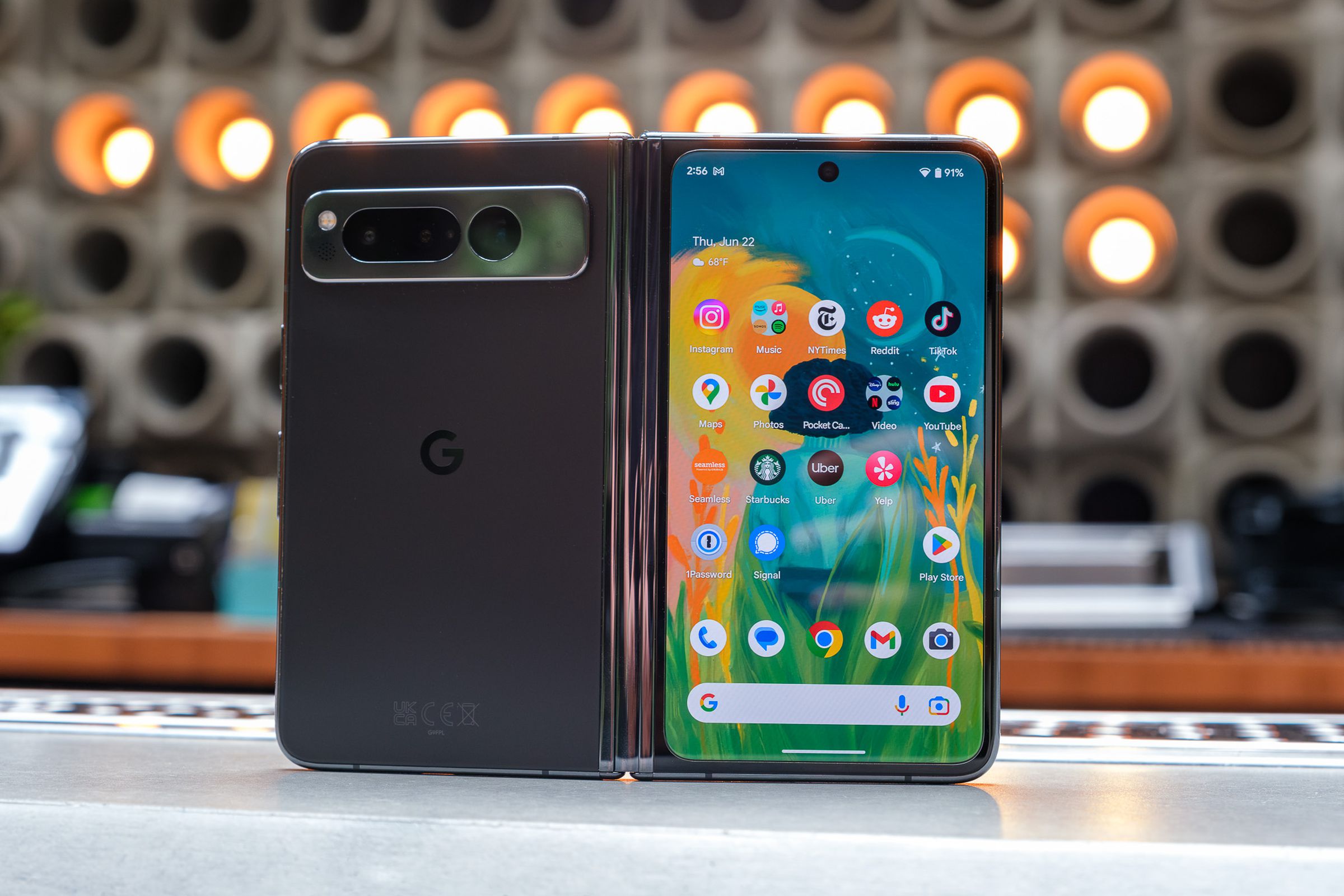 A photo of Google's Pixel Fold smartphone.