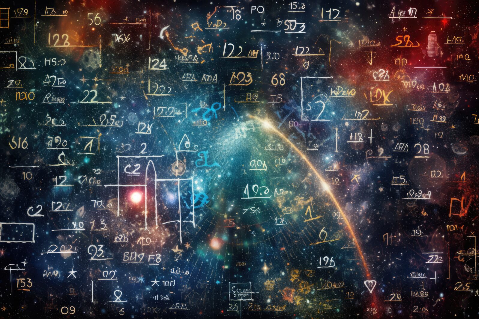 Astronomy and science concept.  Elements of this image provided by NASA, Mathematical and physical formulas against the backdrop of a galaxy in the universe, Space background, AI generated