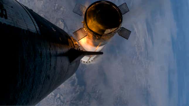 The spaceship separates from the booster.