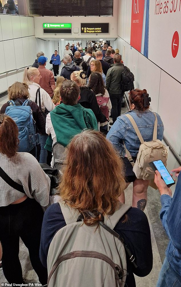 Furious passengers have waited hours to get through security after the airport installed new technology that allows people to travel with liquids up to two liters in their suitcases