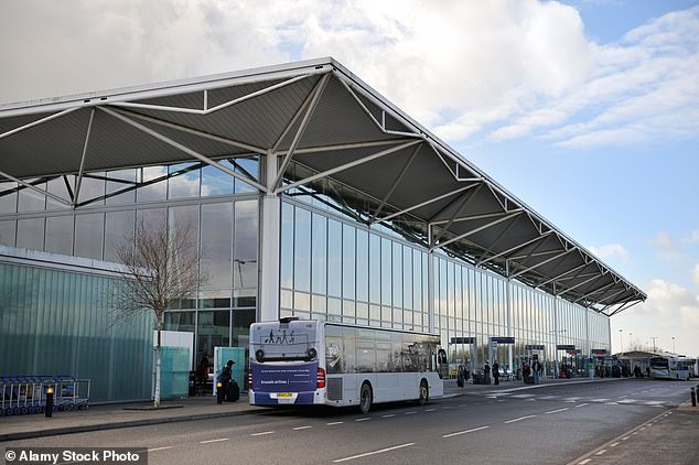 The special assistance teams at Bristol Airport (pictured) took them to the plane before it took off en route to Kaunus in Lithuania – very much in the wrong direction for Spain