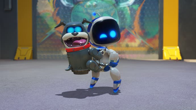 Official Astro Bot screenshot featuring Astro and a robot dog-shaped jetpack