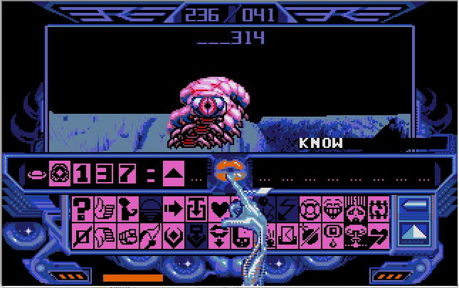 There's an alien on the screen in Captain Blood, with icons underneath to decode the language.