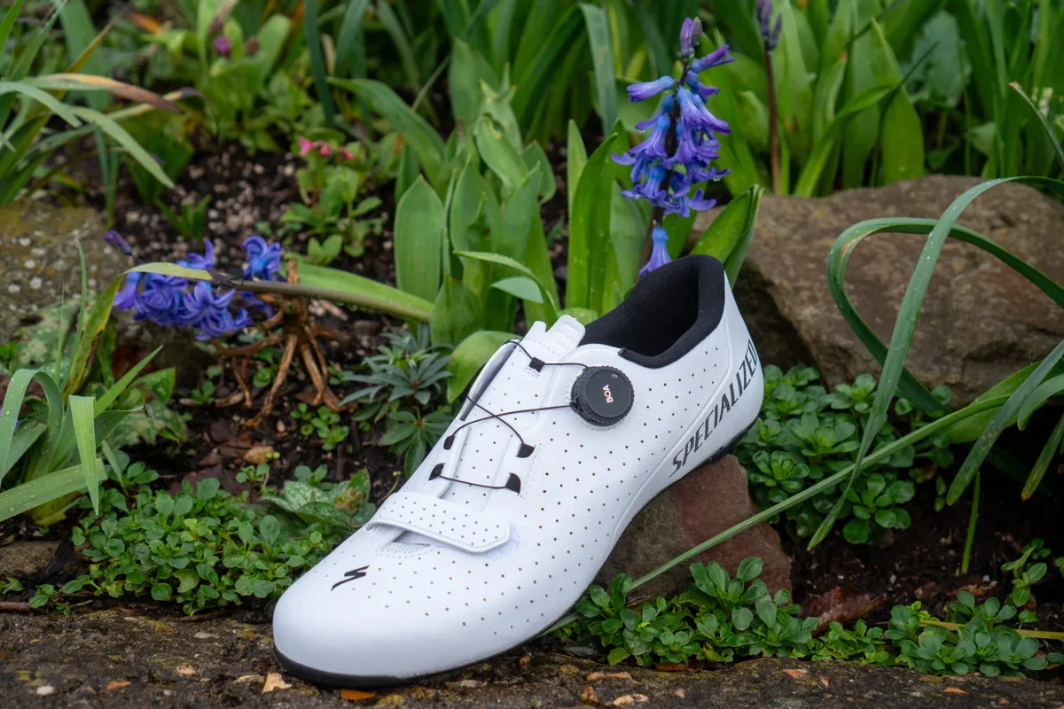 Specialized Torch 2.0 shoes on a flowerbed