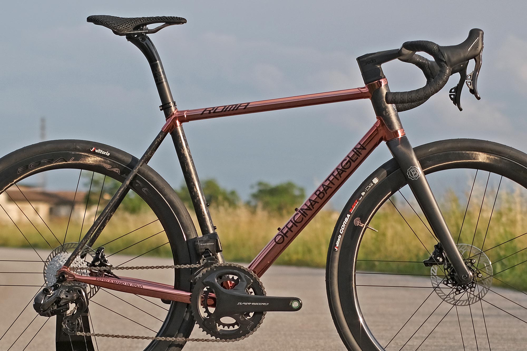 2024 Battaglin Roma allroad bike in lugged steel and bonded carbon with rose gold cromovelato detail