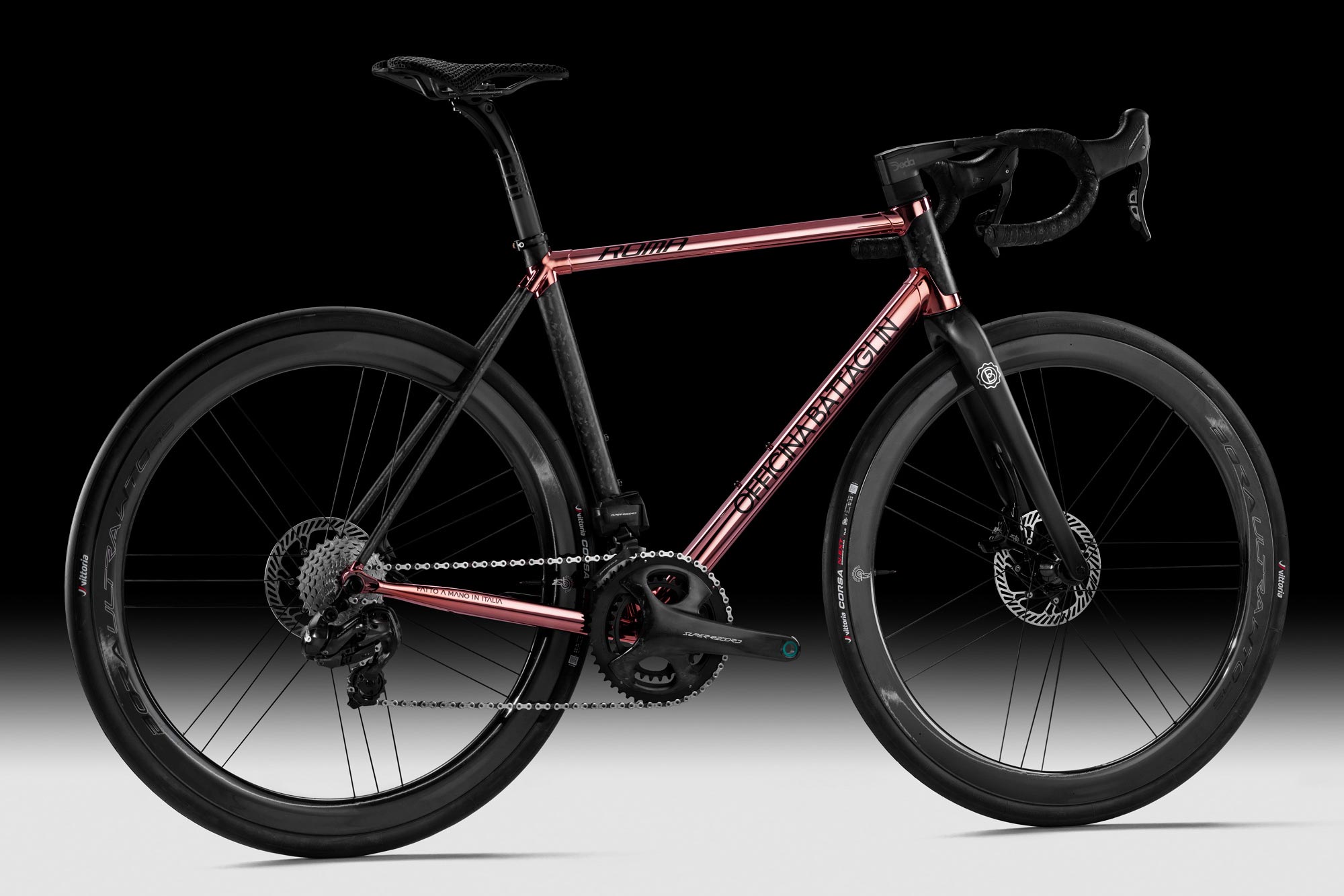 2024 Battaglin Roma allroad bike in steel and bonded carbon in Rose Gold cromovelato, caomplete