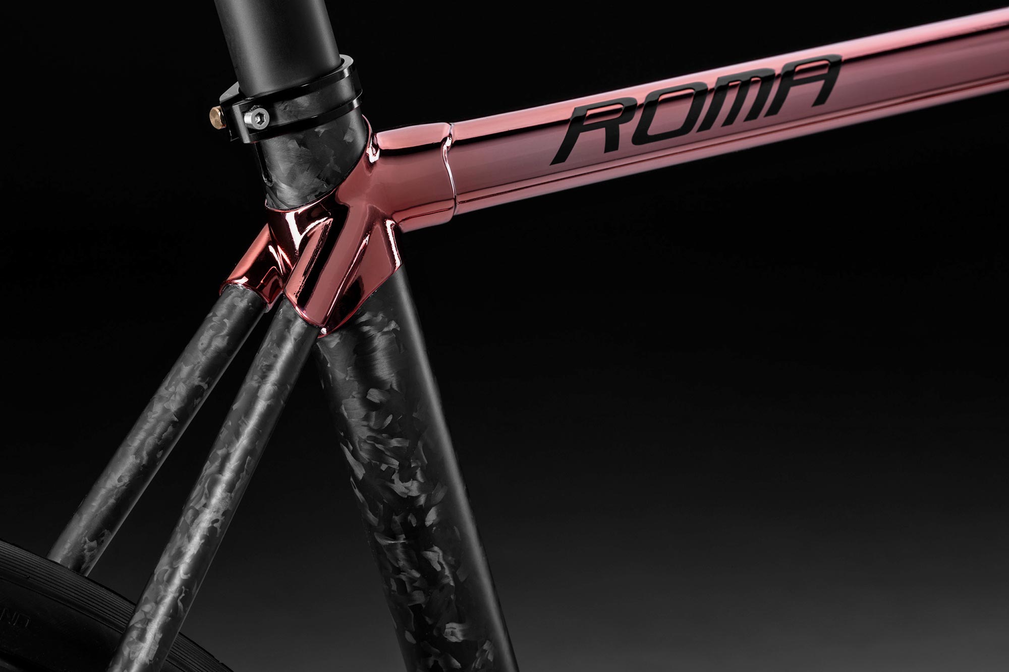 2024 Battaglin Roma allroad bike made of steel and bonded carbon in Rose Gold cromovelato, saddle mounting