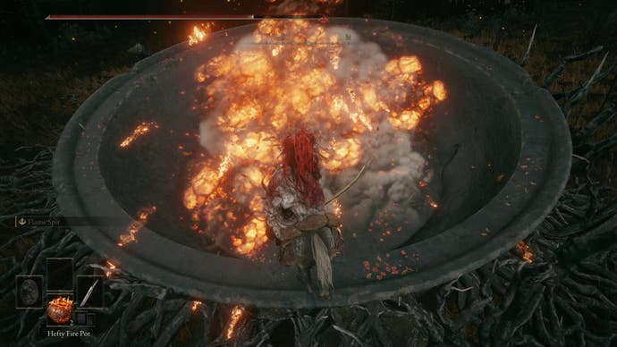 Elden Ring Shadow of the Erdtree screenshot showing the player character throwing braziers into a stone chalice