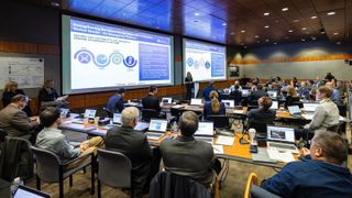 Officials gathered in a room at the Johns Hopkins Applied Physics Laboratory in Laurel, Maryland.