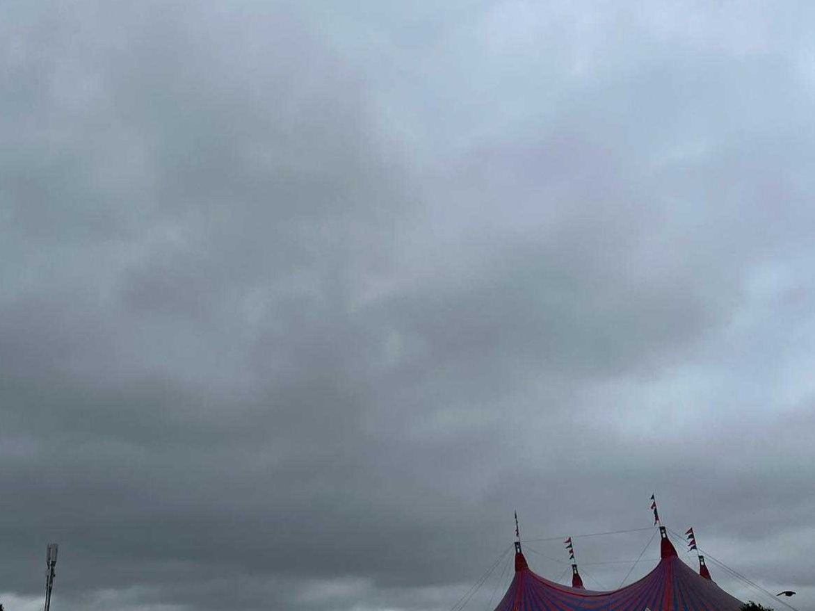 Dark clouds threaten over Glastonbury on Friday morning