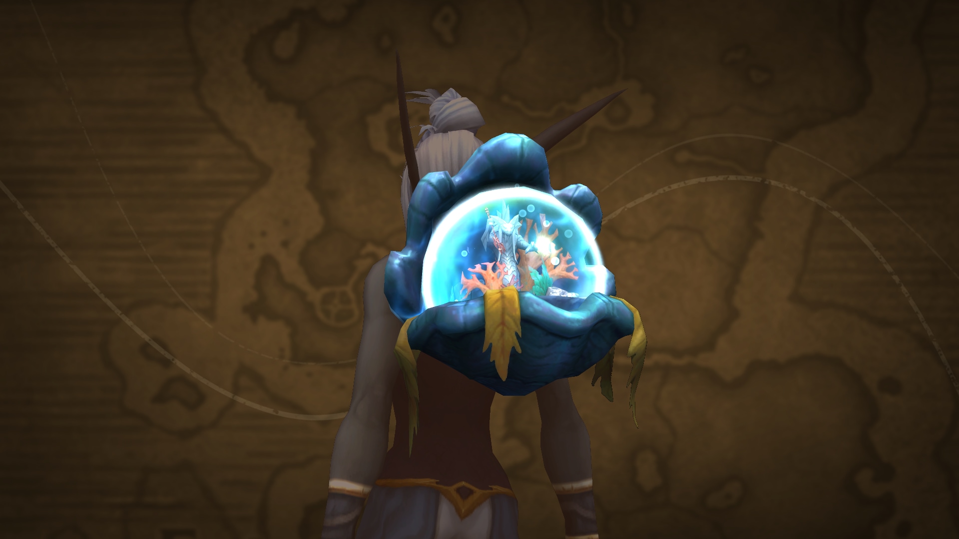 Clam shell with bubble sea biome on the back of the character