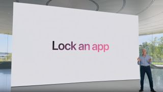 Screenshot of locking an app demo with iOS 18 during the WWDC 2024 keynote.