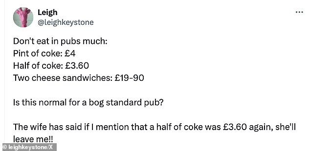 Despite only ordering four food items from the menu and no alcoholic drinks, his bill came to £32.50