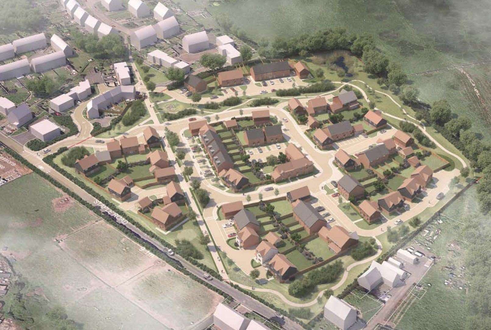 A CGI shows what the 71 houses earmarked for Wingham could look like