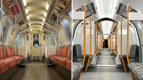 SPT Side by side with old metro interiors and new metro trains