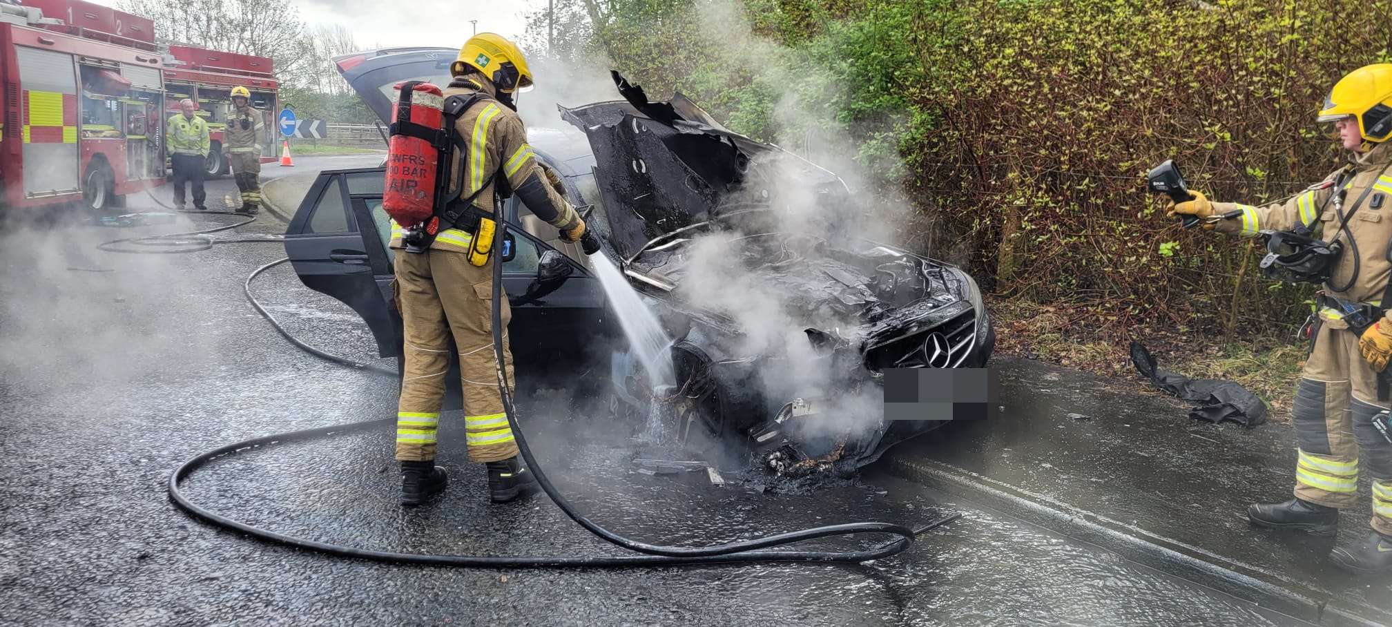 Two firefighters were present at the fire near the A1