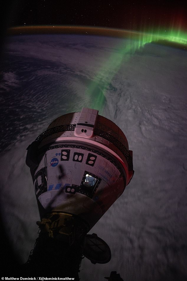 Incredible: NASA astronaut Matthew Dominick shared his view of the aurora above Earth as seen from the International Space Station (ISS) with Boeing's Starliner in the foreground