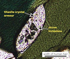 Microscope image of titanite from a dike