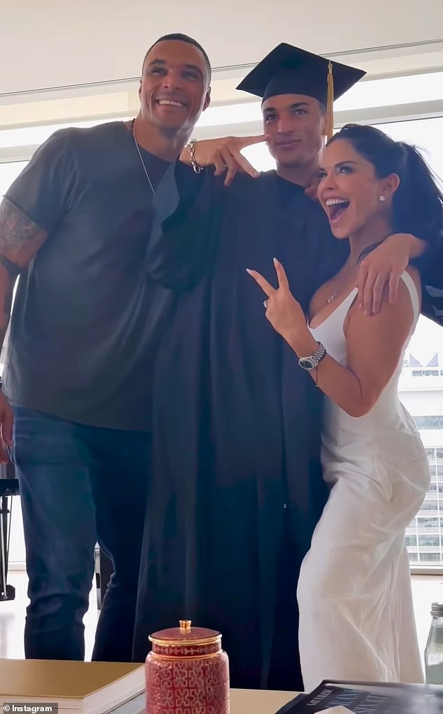 Lauren Sanchez wowed in a low-cut white dress as she and Jeff Bezos celebrated her son Nikko's graduation with her ex Tony Gonzalez