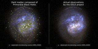 Two diagrams showing the distribution of observed microlensing events.  There are many more on the left diagram.