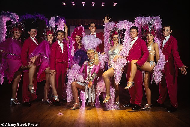 The famous cabaret artists in blue jackets at a Pontins Holiday Camp around 1993