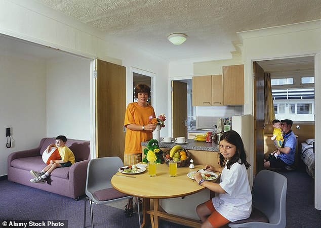 Family accommodation at a holiday camp in Pontins in the 1980s, when the brand was a competitor to Butlins for UK holidays