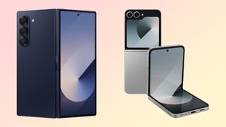 Galaxy Z Fold 6 in navy blue and Galaxy Z Flip 6 in silver