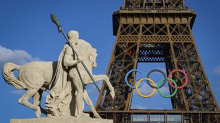 Eiffel Tower in Paris with Olympic Rings for the Olympic Games in Paris