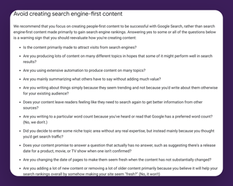 Avoid creating search engine first content