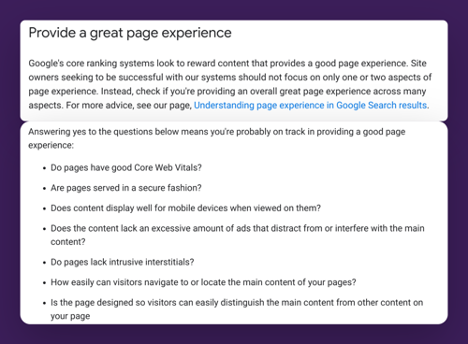 Provide a great page experience