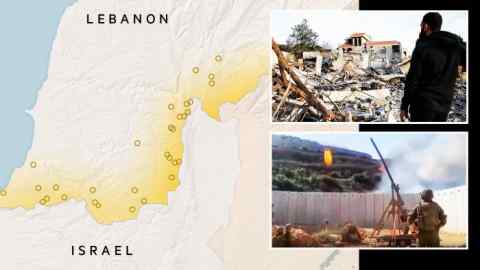 A man checks a destroyed building on January 8, 2024 after an Israeli airstrike in the village of Kfar Kila in southern Lebanon.