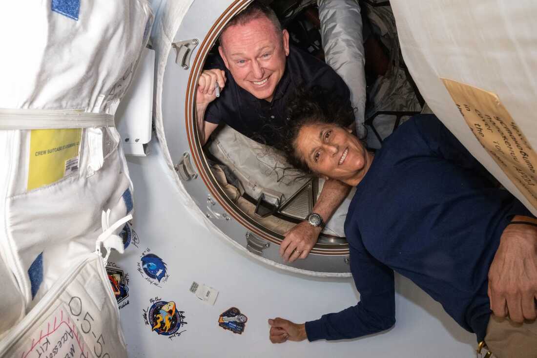 NASA's Boeing Crew Flight Test astronauts (from top) Butch Wilmore and Suni Williams, as seen aboard the International Space Station. The astronauts have delayed their return to Earth while NASA conducts additional tests on the Starliner's thrusters.