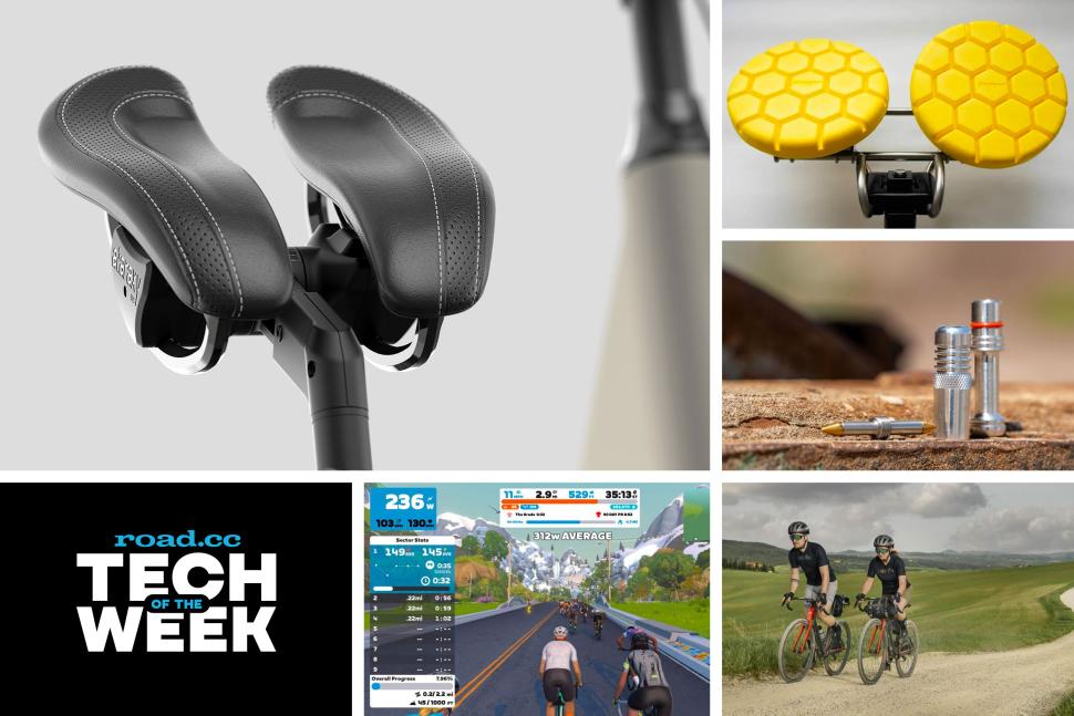 Mad bum-massaging saddles special: Is THIS the craziest bike seat ever? Plus the "lightest and fastest" tubeless-plugging tool, a new Zwift climb and tech news from DT Swiss, Xpedo, Zwift + more