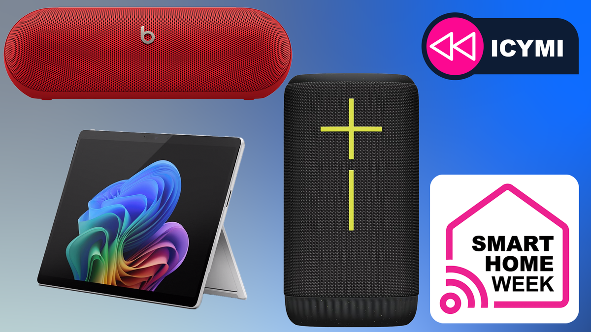 A Beat Pill, Everboom, Surface Pro 11, and the Smart Home Week logo all together