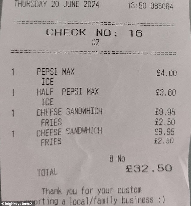 Leigh Keystone from Wales went to X to express his frustration at the cost of eating out in a 'standard pub', which he did not name, in the UK