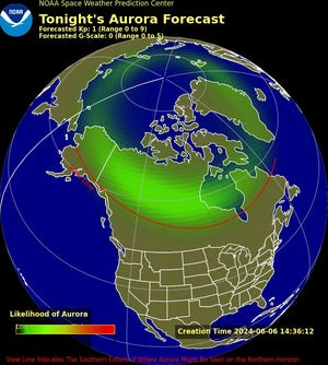 Aurora Borealis forecast for June 6, 2024.