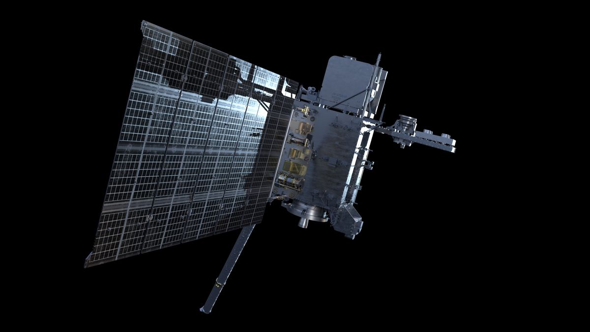 illustration of a silver satellite in space