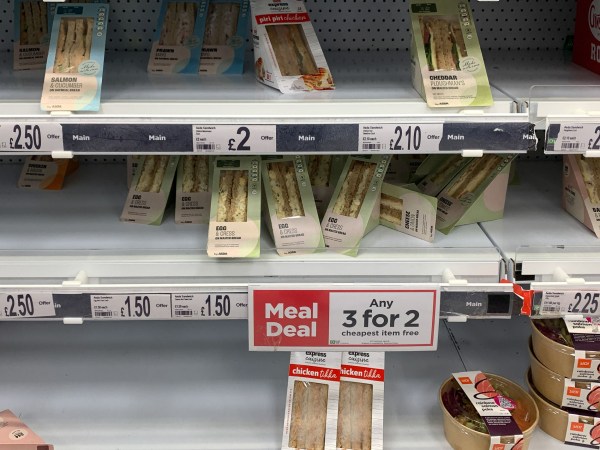 Asda shelves of snack sandwiches.