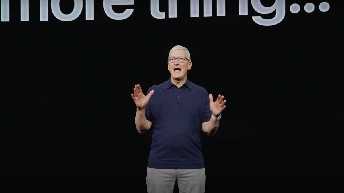 Tim Cook on stage at WWDC 2023