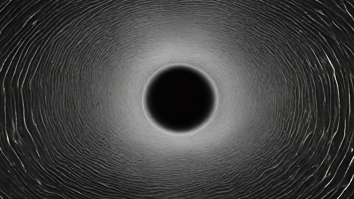 white ripples against a black background surround a black circle