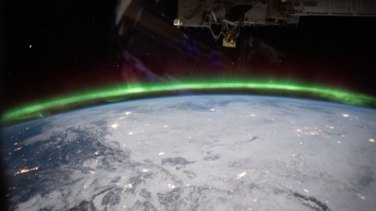 An aurora visible over Utah from the International Space Station, photographed in Oct. 28, 2023 by an Expedition 70 astronaut.